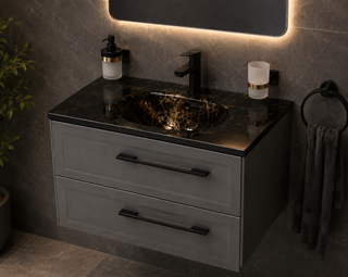 روشویی کابینتی کریستالی مشکی طلایی آرکامن -R112