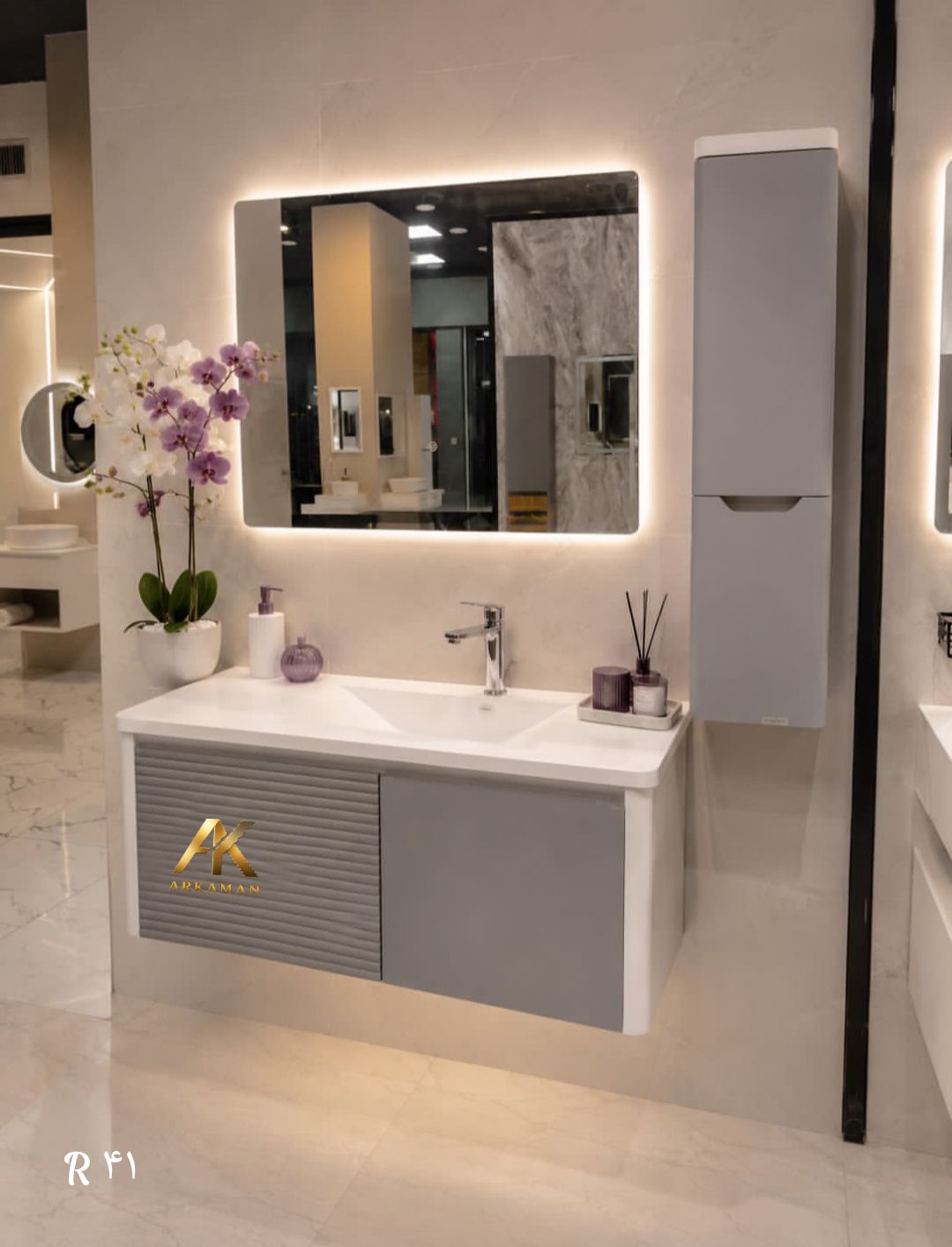 روشویی کابینتی  مدرن کاسه داخل همراه با باکس دیواری  آرکامن مدل- R41