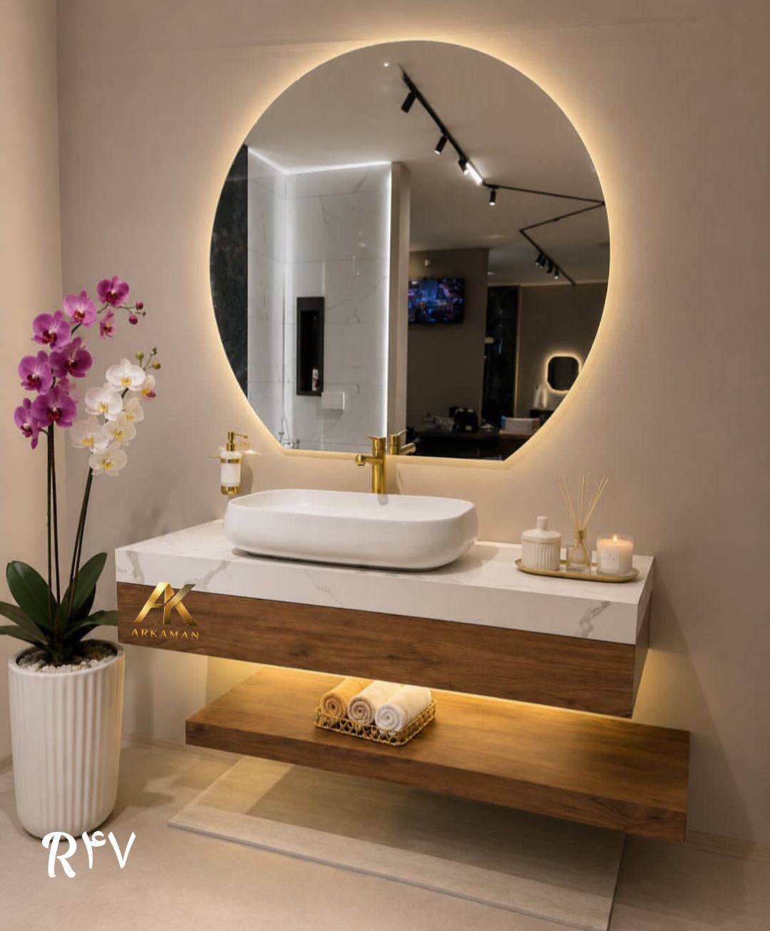 روشویی کابینتی دوتیکه  مدرن با کاسه روکار آرکامن مدل- R47
