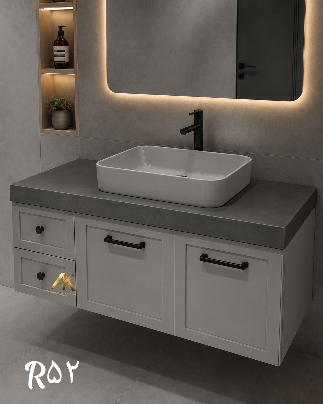 روشویی کابینت  PVC صفحه سرامیک پرسلانی   آرکامن مدل- R52