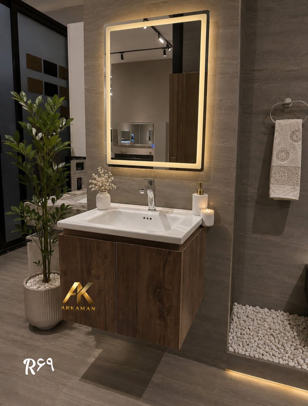 روشویی کابینتی طرح چوب  کاسه داخل آرکامن مدل- R69