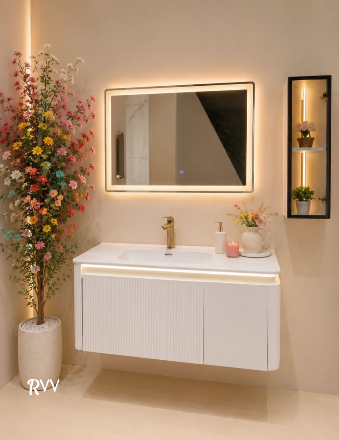 روشویی کابینت PVC سفید با آرکامن مدل- R77